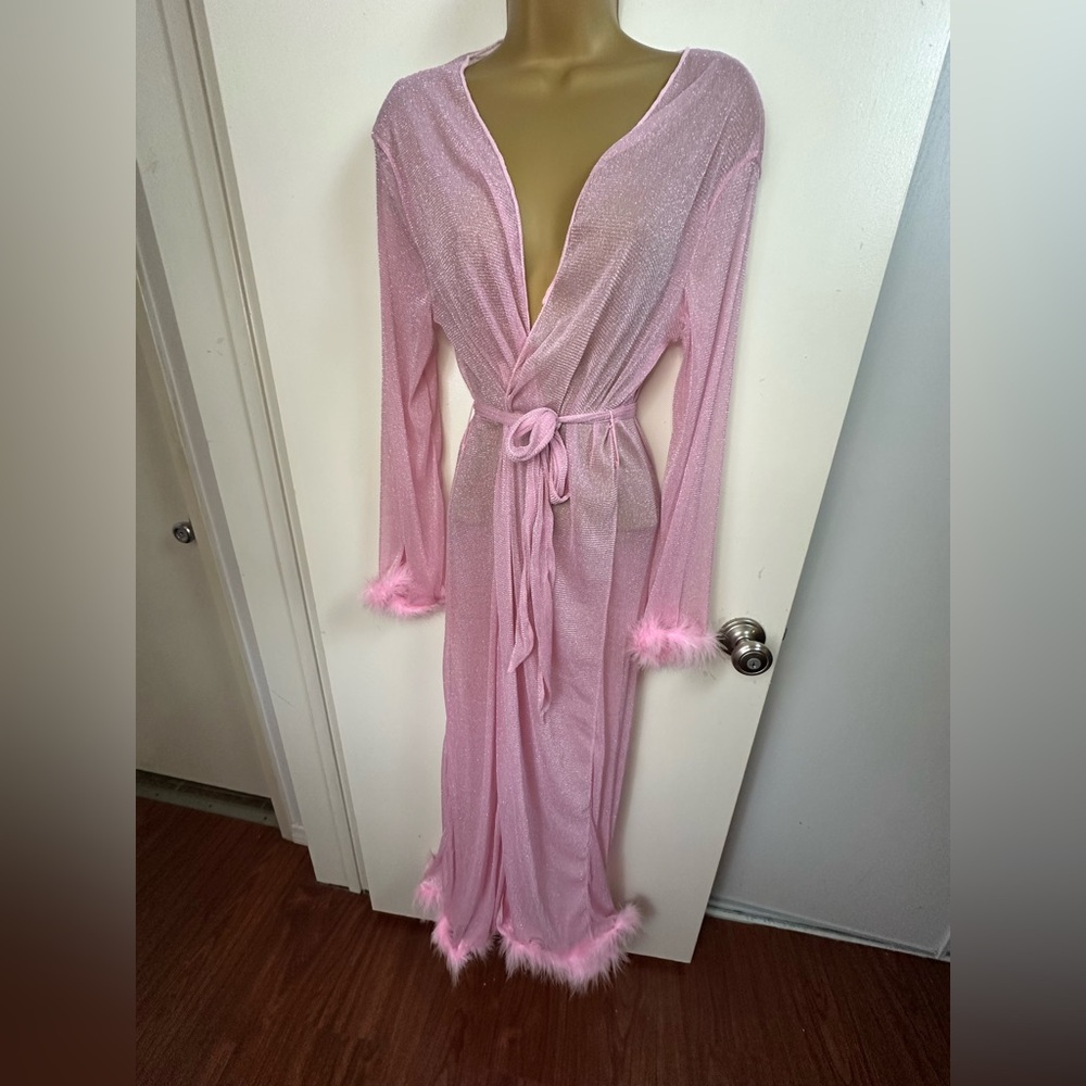 SUGAR THRILLZ X Dolls Kill Pinky Shimmer Sparkly Glam Morning Mesh Robe NWT XS-S